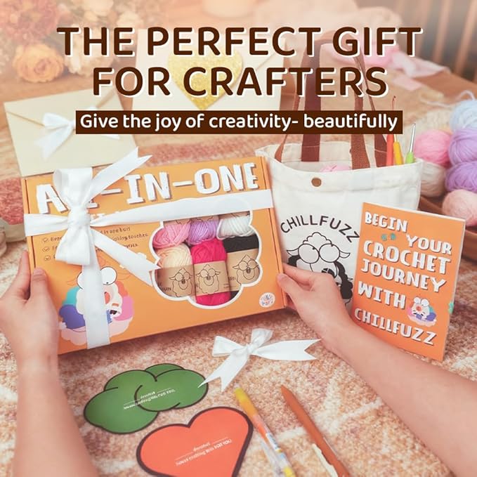 ChillFuzz Crochet Kit for Beginners 85 Piece Complete Crochet Set with Yarn, Hooks, Pattern Book – Beginner Crochet Kit for Adults & Kids with Tutorials, Great Christmas Gift for Craft Lovers Basic