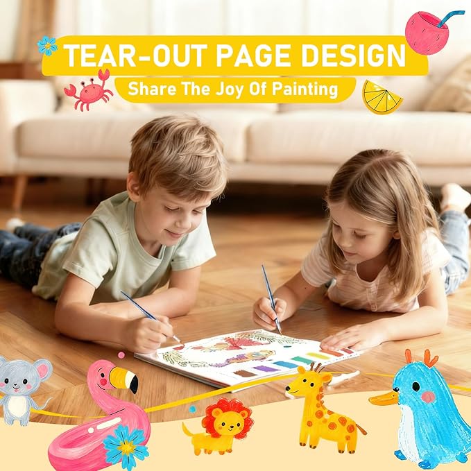 PIRIE Paint with Water Coloring Books for Toddlers | Travel-Friendly Mess-Free | Pre-Printed Pigment Animal Theme (Sea & Land Creatures) | Large Size Art Gift for Kids Ages 3+