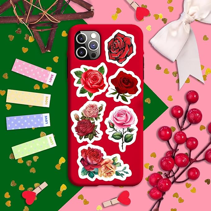 BulbaCraft Rose Stickers for Water Bottle and Laptop - Rose Party Supplies & Decorations, Waterproof Vinyl Decals, Flower and Botanical Stickers, Gifts for Women & Men