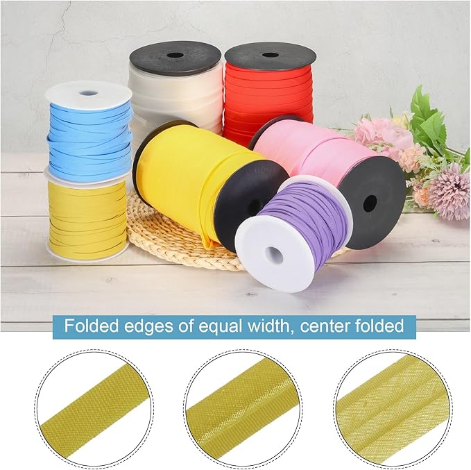 MECCANIXITY 1/4 Inch Double Fold Bias Tape Polyester Continuous Bulk Bias Tape for Sewing,Seaming Quilting Hemming Binding Crafts (Gold 55 Yards)