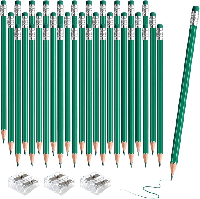36 PCS Checking Pencils Erasable Colored Pencils with Eraser Pre-Sharpened 2 HB for Checking, Grading, Tests & Office/School Supplies(Green)