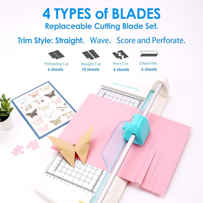 4-in-1 Rotary Paper Trimmer,Portable Rotary Paper Cutter for Crafting with Visual one-Click Blade Switching,Straight, Perforating,Wavy,Folding,12IN Cutting Length for Cardstock,Photos,Scrapbooking