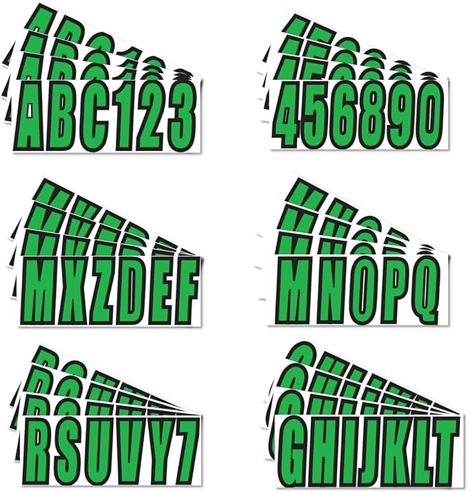 4 Sets of 3" Green Marine Boat Sticker Decals A-Z Letters & 0-9 Numbers for Yachts & Personal Watercraft Waterproof Anti-Scratch