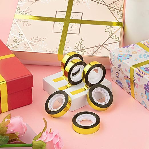 HFKPJRT Gold Tape, 6 Rolls Gold Washi Tape, Self Adhesive Gold Electrical Tape, 165 Yards Mirror Gold Metallic Tape for TV Frame Wall Decor Crafts and Gift Box Wrapping(1/2 Inch)