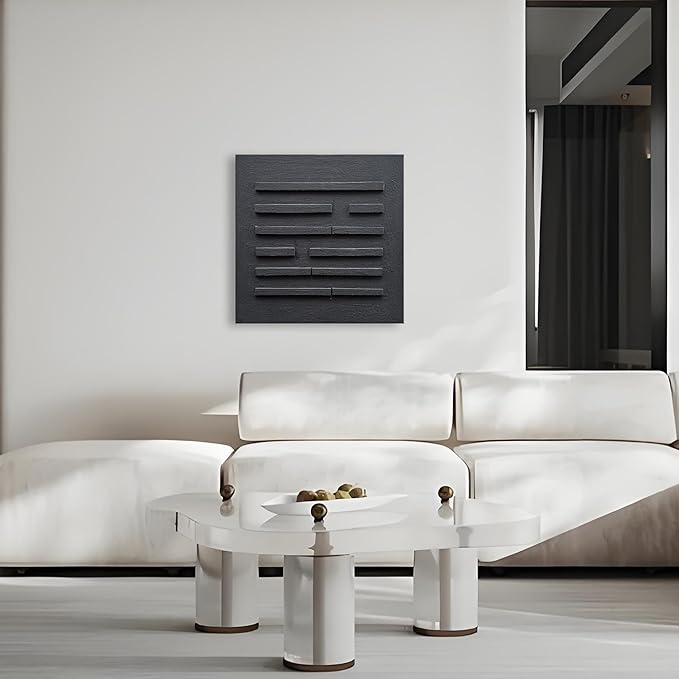 Art Hand-Drawn Black Abstract Three-Dimensional Texture Art Oil Painting, 24x24 inches. Modern Minimalist Style Art. Suitable for Wall Decoration in Home Office