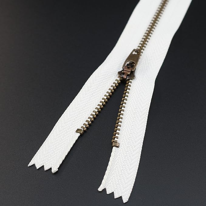 Leekayer 3# Jeans Zipper 10 Inch Antique Brass Metal Zipper 25.4cm Close End Zippers 6pcs,(White-Brass)