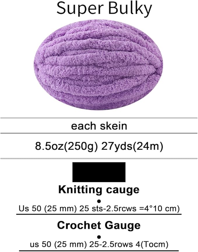 Chunky Yarn for Hand Knitting, No7 Thick Yarn, 250Grams 32Yards, Pack of 4, Perfect for Knitters and Crafters (Deep Taro Purple)