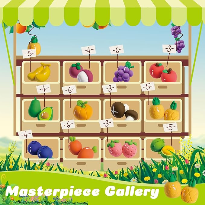 Dufvrpe Air Dry Modeling Clay for Kids - Nutrition Planet, 12 Boxes Clay Kit with 4 Tools & Tutorials, Soft DIY Craft Kit for Art Projects, Creative Gift for Boys & Girls Ages 3+