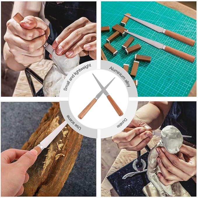2PCS Wooden Handle Fettling Knife - Craft Art Tools for Pottery/Sculpting/Ceramic/Polymer Clay Modeling