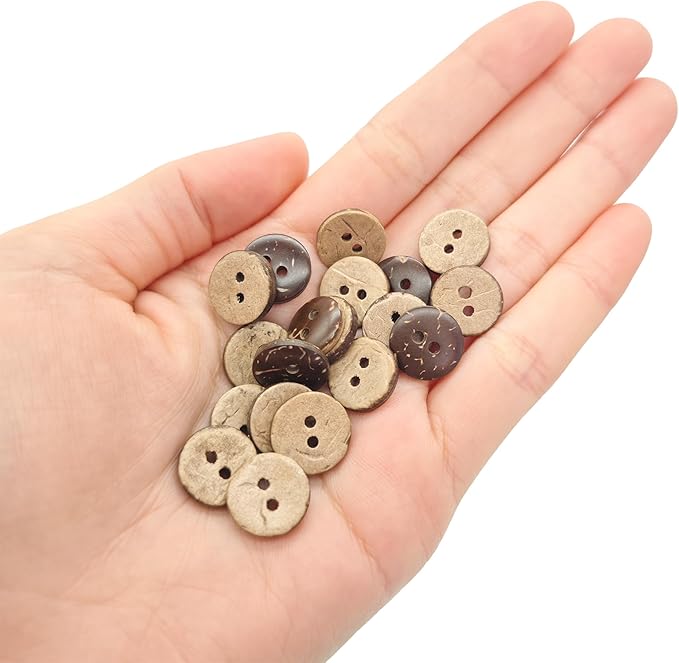 100-Pcs 1/2" Small Natural Coconut Shell Buttons | Bulk Brown Wooden Sewing Replacement Buttons for Sewing Crafts Clothes Decorations (12.5mm)