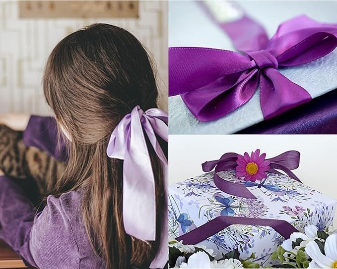 Double Face Purple Satin Ribbon 5/8 inch X 50 Yards Polyester Purple Ribbon for Gift Wrapping Very Suitable for Weddings Party Invitation Decorations and More
