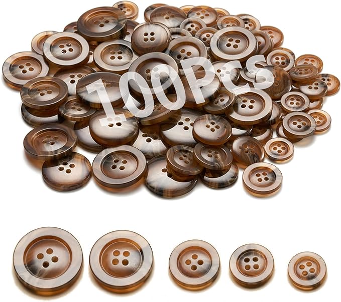 Sewing Buttons - Craft Buttons, 5 Sizes of 100 Pcs Versatile Buttons for Sewing, DIY Projects and Holiday Decoration (Light Brown)