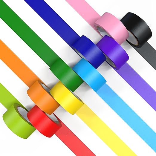 Colored Masking Tape, Color Painters Tape for Kids, 10 Rolls 1 inch Wide x 12 Yards Each, Colorful Paper Tapes Rainbow Colors for Labeling Packing, Painter Tape Variety Pack, Craft Tape