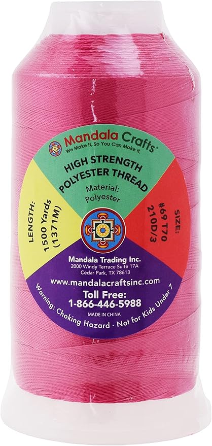 Mandala Crafts Hot Pink Heavy Duty Thread - 1500 Yds Tex 70 Bonded Polyester Threads for Sewing Drapery, Jeans, Leather, Hair, Outdoor Marine Upholstery