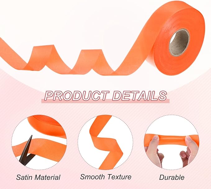 M METERXITY 1-Pack Extra Wide Single Fold Bias Tape, 1 Inch x 55 Yards Satin Bias Tape for Sewing/Seaming/Quilting/Hemming/DIY Crafts/Quilt Binding [Orange]