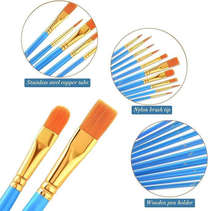 AROIC Painting Brush Set, 30 Packs/300 Pieces, Nylon Brush Head, Suitable for Oil and Watercolor, Perfect Suit of Art Painting, Best Present for Painting Enthusiasts