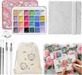 Mini Watercolor Paint Set - 24 Colors Glitter Travel Watercolor Set, Portable Metallic Water Color Paints Palette Box with Watercolor Book,Clips,Pens,Storage Bag for Painting Lovers and Artists