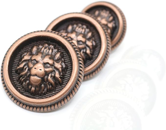 Antique Copper Metal Shank Buttons - 12 Pcs - 3 Size Options - Lion Round Metal Shank Buttons Vintage for Men Women Blazer Coat Uniform Shirt Suit and Jacket Sewing Craft DIY N21202