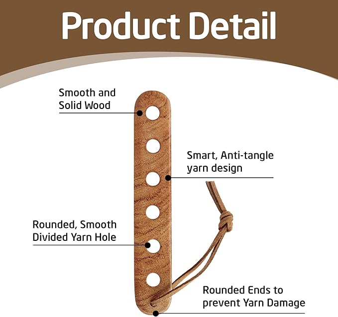 Savina Wooden Yarn Divider - Knitting Yarn Organizer, 6 Holes Yarn Splitter, Crochet Yarn Tender, Knitting On The Go - Makes Knitting & Crocheting with Multiple Colors Much Easier