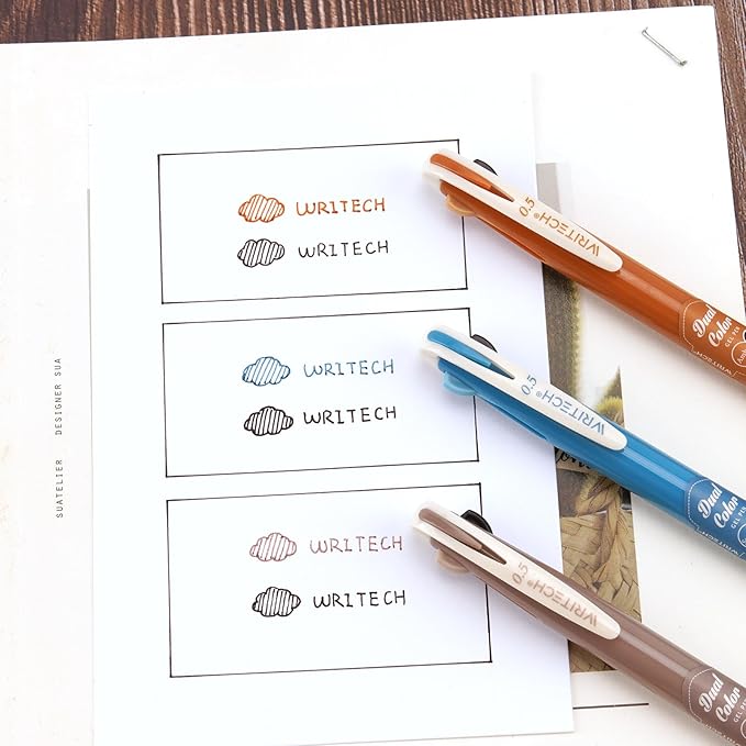 WRITECH Retractable Gel Ink Pens: Multi Colored 2 in 1 Colorful Click Pens Assorted Color 8ct Extra Fine Point Tip 0.5mm Journaling Smooth Writing Note Taking Coloring No Bleed & Smear & Smudge
