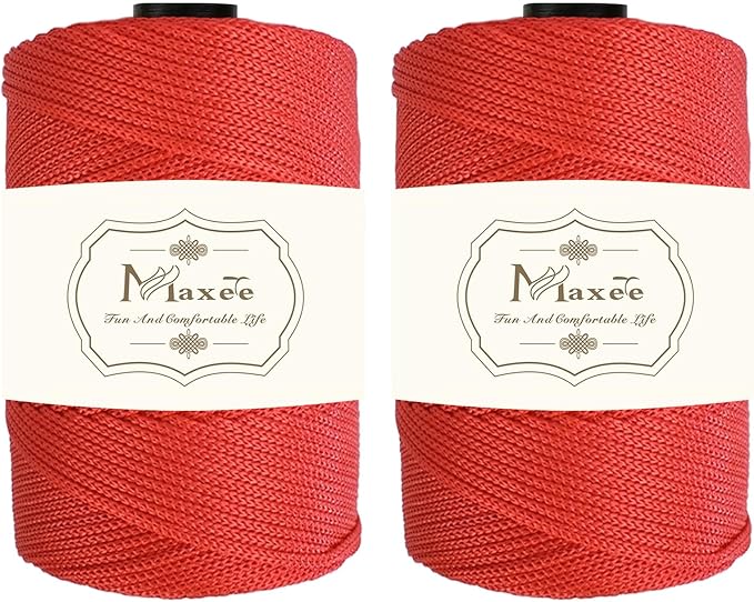 Maxee Premium Polyester Macrame Cord 3 mm × 218 yd (2 Pack),3mm 100% Polypropylene Macrame Cord,Ideal for Crochet, Wall Hangers, Bags, Rugs & DIY Crafts(Red)