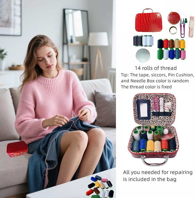 MaryLavender Sewing Kit Portable Sewing Supplies Accessories Box with Thread, Needles, Scissors