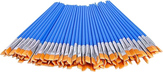 DECYOOL 100 Pcs Flat Paint Brushes,Small Brush Bulk for Detail Painting,Nylon Hair Brushes Acrylic Oil Watercolor Fine Art Painting for Kids,Children,Students,Starter,Teens, Adults, Artist