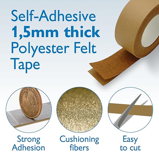 FindTape Polyester 1.5mm Felt Tape – 2 in. x 10 ft. Felt Strips with Adhesive Backing and Furniture Strips, Great for Arts and Crafts, Classrooms, and Protecting Furniture (Copper)