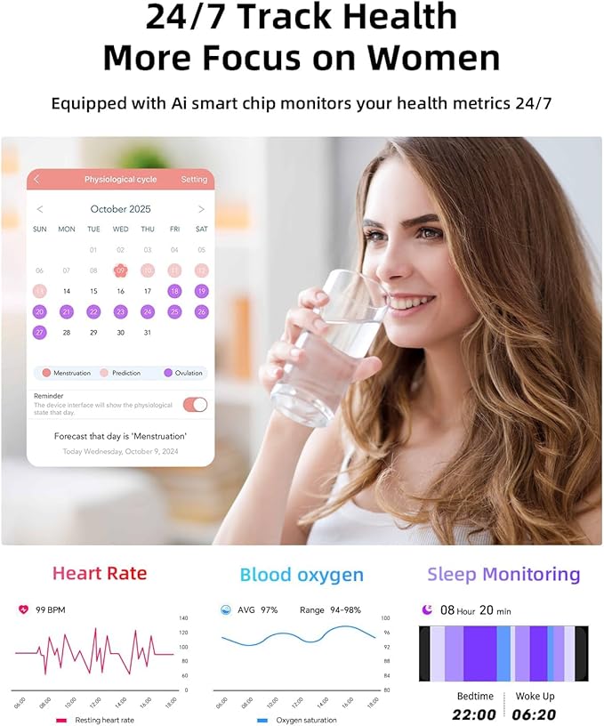 Hwagol Smart Watches for Women Android Phones iPhone Compatible(Bluetooth Call),1.39'' Round Fitness Tracker Heart Rate/SpO2/Sleep Monitor,100+Sport Modes Pedometer
