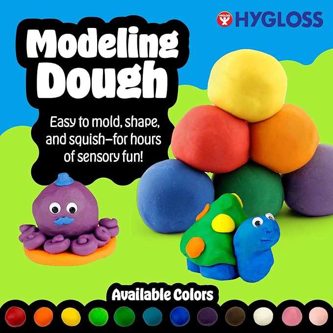 Hygloss Play Modeling Dough for Kids – Safe & Non-Toxic Sensory Dough for Arts and Crafts – 1 lb Tub – Play Clay for Toddler Activities, Preschool Classroom Must-Haves – 6 Assorted Colors, Unscented