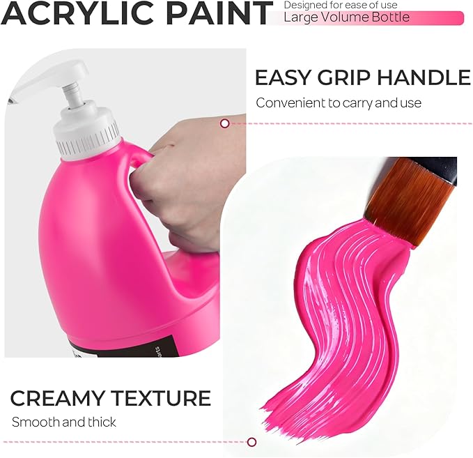 Nicpro Fluorescent Pink Large Acrylic Paint Set (69 oz, 2040 ml), Glow in the Black Light, Non-Toxic Neon Paint for Neon Party Decoration, DIY Project on Multi-Surface, Canvas, Rock, Wood, Craft