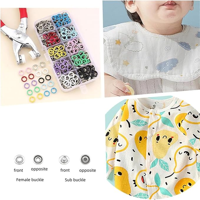 Sewing Kit with 100PCS Metal Buttons – Manual Pliers Tool Included, 9.5mm Snap Button Kit with Fastener Tool, Easy to Use, for DIY Crafts Sewing Fabric Clothes Bag Jean (Multicolor)