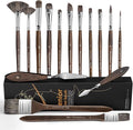 Oil Paint Brush Set, 15Pcs Fuumuui Professional Paint Blending Brushes Natural Badger Bristle with Flat, Fan, Angle, Round, Filbert for Acrylic Oil Painting with 2pc Palette Knife