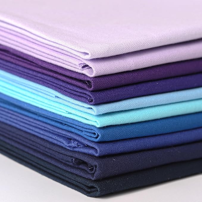 18 * 21inch Cotton Fabric Premium,11 Options Solids, 10PCS Solid Precut Fabric Pure Quilting Fat Quarter Bundles Patchwork for Sewing DIY Craft (Purple-Blue)