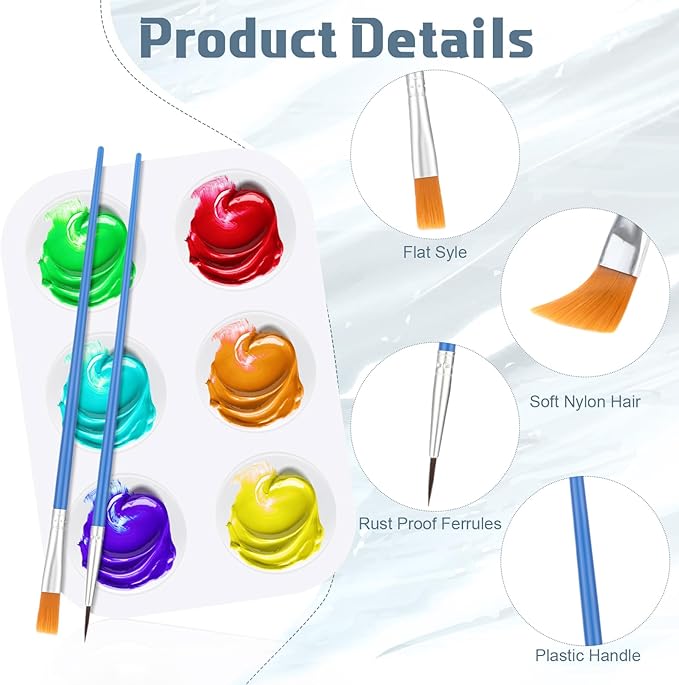 50 Pack Paint Brushes Palettes Sets Bulk 100 Pcs Nylon Painting Brushes and 50 Pcs Plastic Paint Holder Tray Art Party Supplies for Acrylic Oil Watercolor