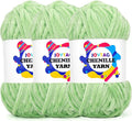 Velvet Chenille Yarn for Crocheting & Knitting - Soft, Fluffy, Thick, Bulky, Chunky Light Green Velvet Yarn - 3 x 100g