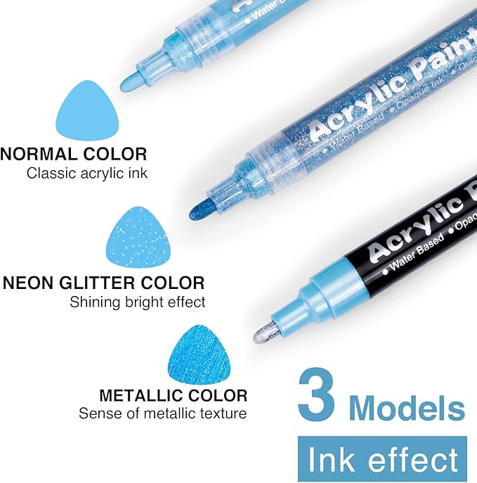 FUMILE Acrylic Markers Paint Pens, 80 Colors Paint Markers include Metallic Color (12 PCS), Blink Color (12 PCS) and Normal Color (56 PCS). For Rock,Metal,Plastic,Glass,Canvas,Ceramic,Wood,And More