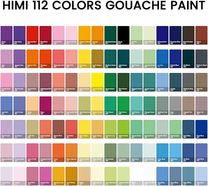 HIMI Gouache Paint Set, 112 Colors x 12g Twin Jelly Cup Design in Carrying Case, Non-Toxic Paint for Canvas and Paper, Perfect for Artists, Student, Opaque Painting (Black)