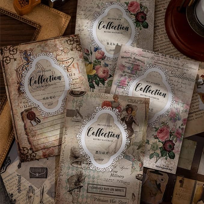 Alideco Vintage Scrapbook Stickers Set Retro Floral Sticker Book for Adults Sticker journaling Stickers for Scrapbooking Tweezer 20Sheets/160Pcs (fanhuabiaoben)