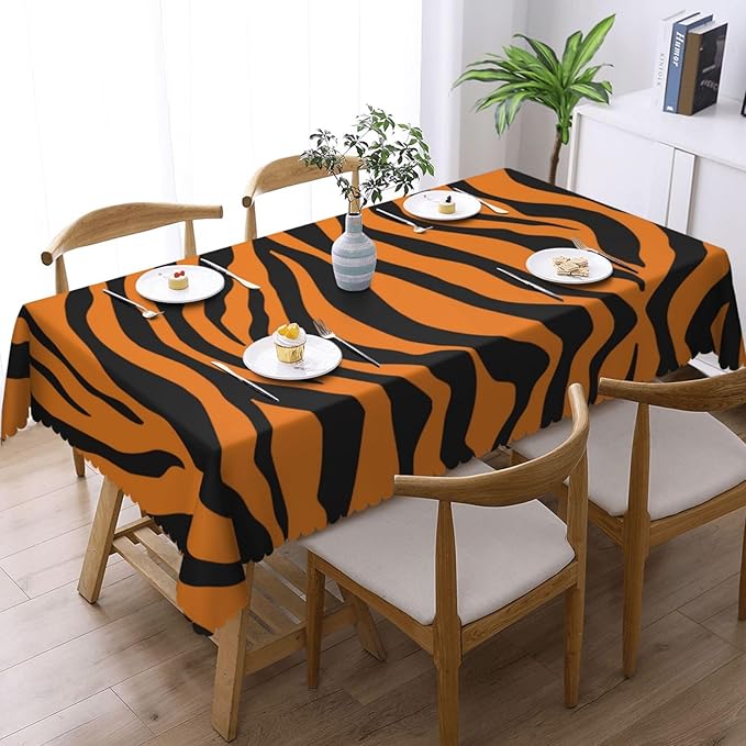 Tiger Print Rectangle Tablecloth African Animal Tiger Skin Orange Black Stripe Table Cloth Dining Table Cover for Home Kitchen Restaurant Party Buffet Picnic 54 x 72 Inch