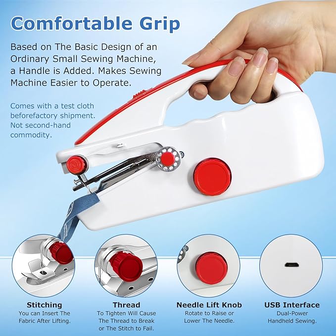 Easy-to-Use Portable Mini Handheld Sewing Machine for Beginners, 2 Speeds, Equipped with LED Lights, Sewing Machine for Kids and Adults, Suitable for Sewing Clothes, Fabrics, Cutains, DIY