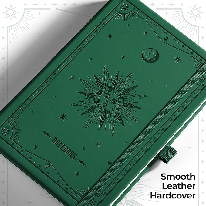 EMSHOI Dot Grid Journal Bullet Notebook - 320 Pages, 100gsm Thick Paper, A5 Hardcover Leather Dotted Journal Notebook for Writing, Sketching, Planning & Creative Projects (5.75"x8.38", Dark Green)