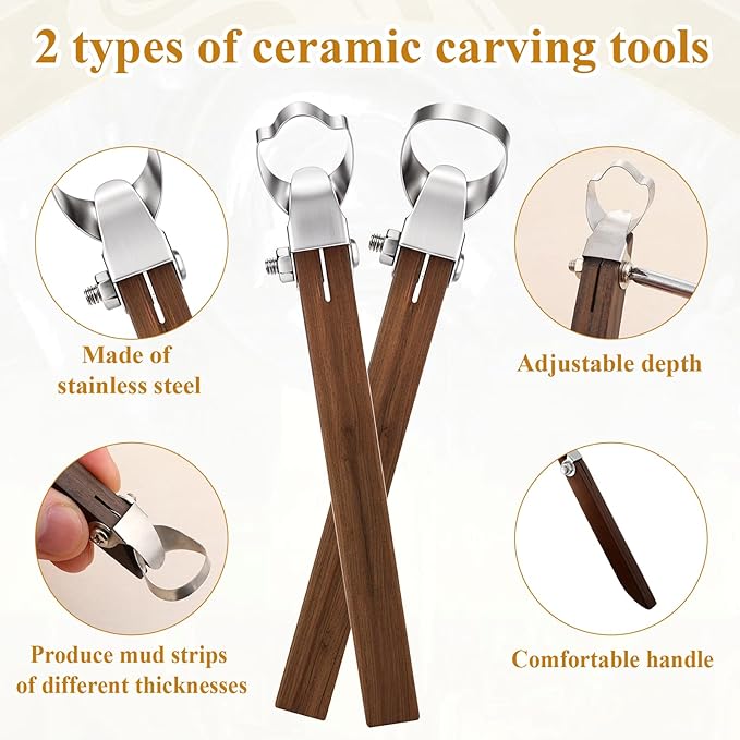 2PCS Sculpture Scraper Pottery Handle Making Tool Pottery Carving Tools Potterys Trimming Tools Polymer Clay Sculpting Tool for Ceramic Sculpture Craft Teacup Mug Cup Handle Making