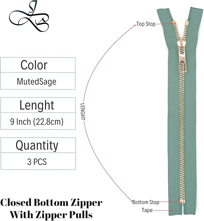 #5 Gold Metal Zipper - 50+ Colors - 3 PCS - (4-14 inches) Sizes - Luxury Lightweight Handcraft Metal Zippers with pulls for Purses Bags Pockets Shoes Sewing & Crafts DIY ZP02289