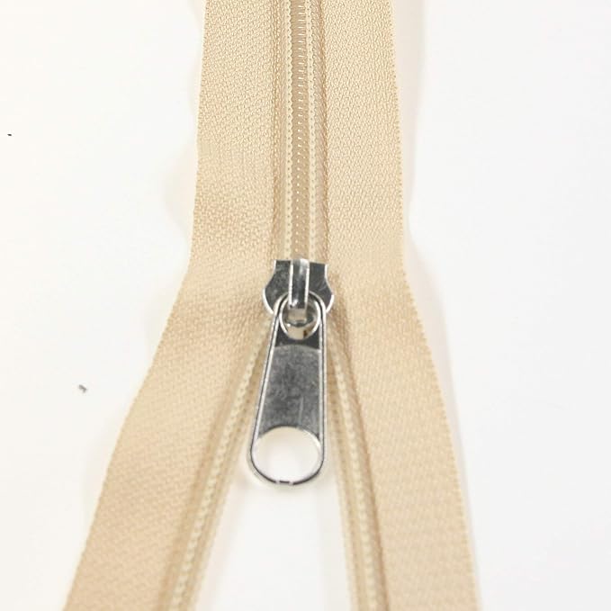 Leekayer #5 Beige Nylon Coil Zippers by The Yard Bulk 10 Yards with 25pcs Silver Sliders for DIY Sewing Tailor Craft Bag(Beige)