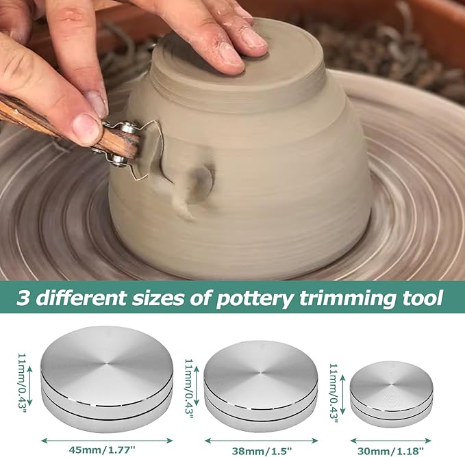 3 Pack Pottery Throwing Trimming Spinner Set - Includes 30mm, 38mm, and 45mm Ceramic Tools for Professional Potters and Hobbyists