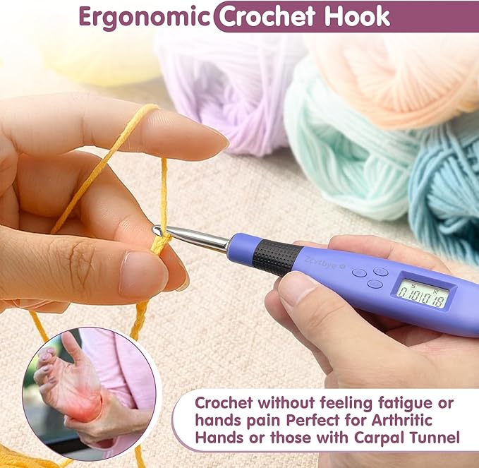 Crochet Hook with 18 Different Size for Stitch & Row Counter Light Up Interchangeable Crochet Needle Ergonomic Crochet Hooks with 2 Levels Light up Crochet Hook Set