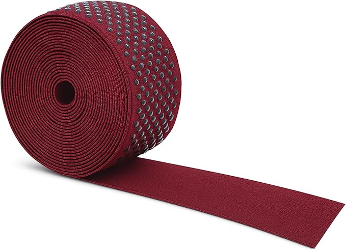 Mandala Crafts 2 Inch Elastic Silicone Gripper Tape for Clothing - 5 Yds Dotted Non Slip Elastic Band for Sewing - Burgundy Silicone Flat Fabric Stretchy Ribbon Straps