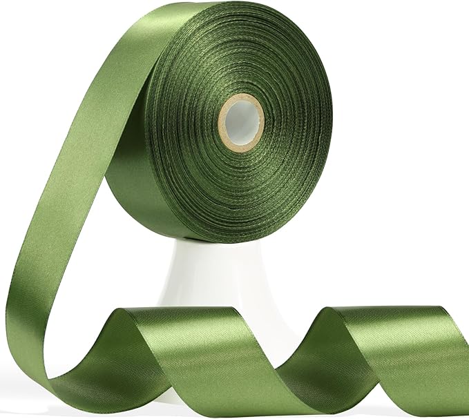 60 Yards Olive Green Satin Ribbon 1-1/2 Inch, Solid Polyester Fabric Ribbon for Gift Wrapping, Crafts, Flower Bouquet, Wedding, Baby Shower, Festival, Christmas, Halloween