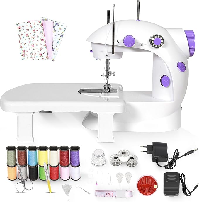 EASYBERG Mini Sewing Machine for Beginners, Dual Speed Easy Automatic Sewing Machine with Expansion Table and Sewing Tool, Suitable for Family and Travel